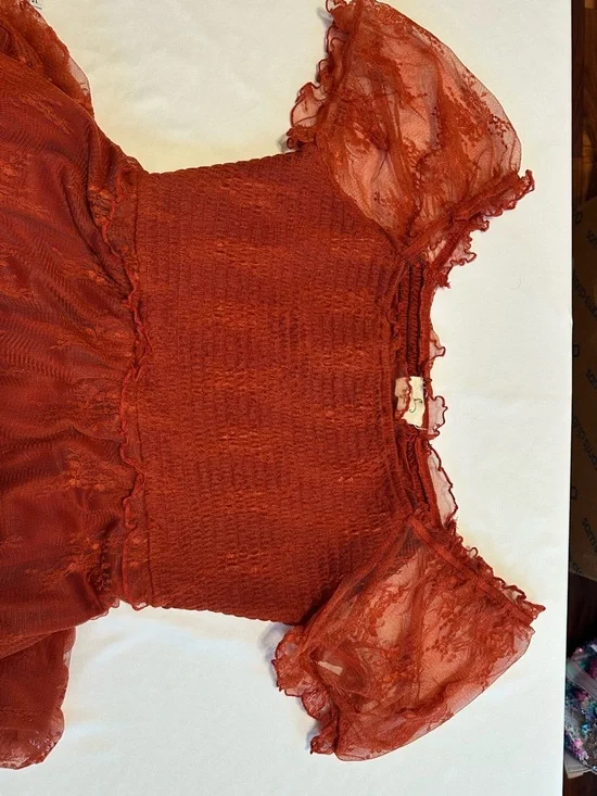 Ember Women’s Rust Lace/Mesh Tiered Midi Dress  Sz. M - Picture 4 of 13